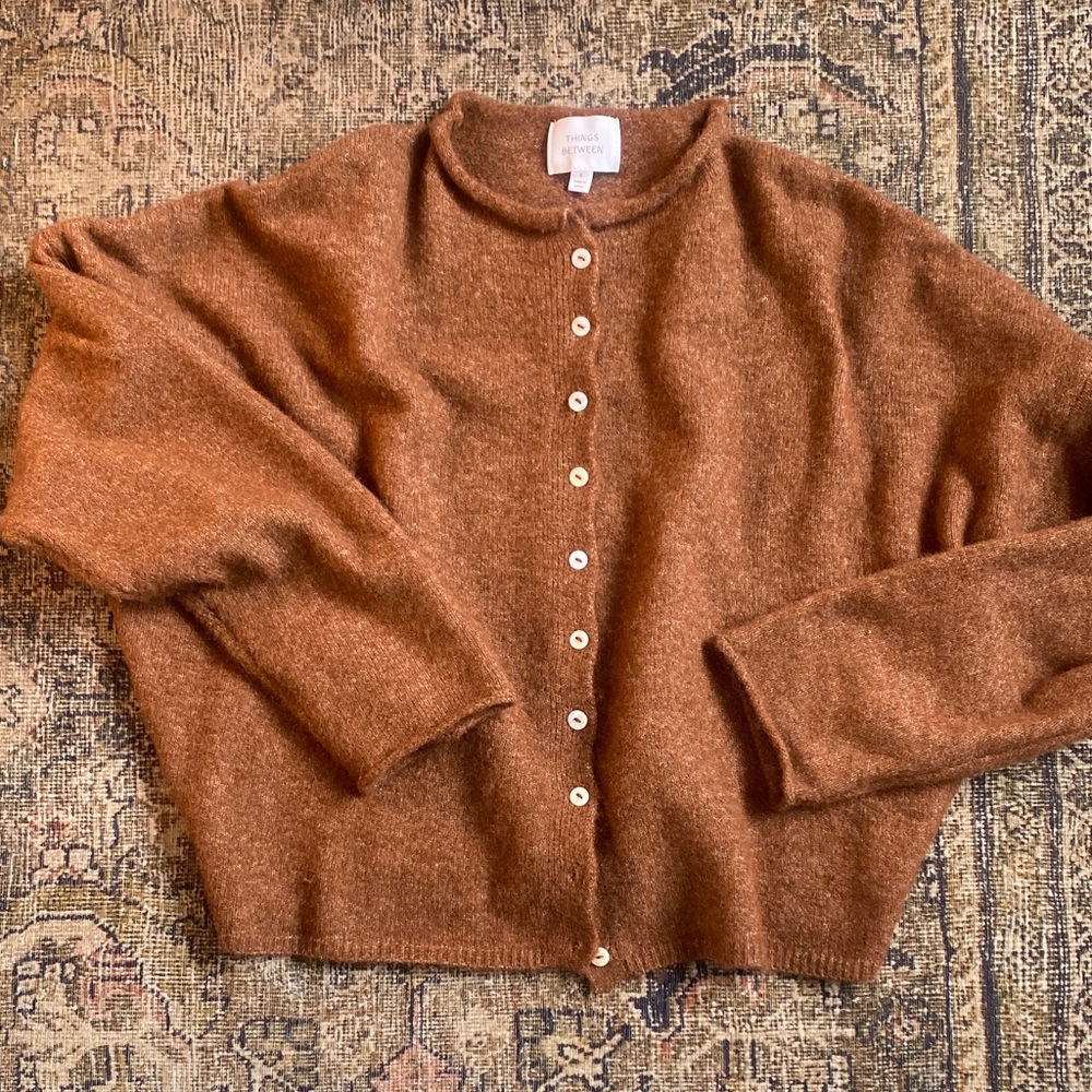 Cozy Rust Brown Button-Up Knit Cardigan